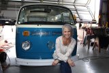 Michelle Moreau Keener, a 1983 Lemoore High School grad, with her 1976 Volkswagen bus named Gwennie the Wandering Bird. 